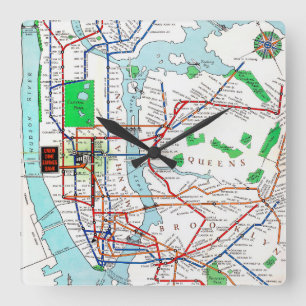New York: Subway Map, 1940 Quadratische Wanduhr
