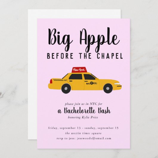 New York Taxi Big Apple Junggeselinnen-Abschied Einladung (Vorne/Hinten)