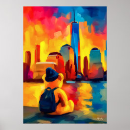 New York Teddy Fauvist Manhattan Sunset Print Poster