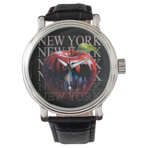 New York The Big Apple Frucht Silhouette City Armbanduhr