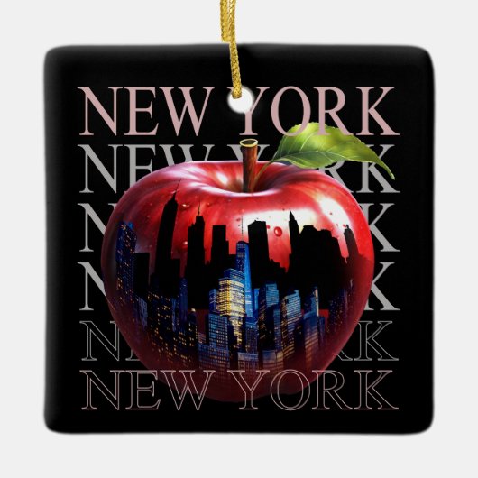 New York The Big Apple Frucht Silhouette City Keramikornament (Vorderseite)