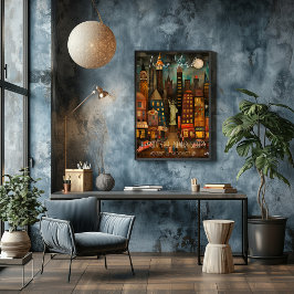 New York: The City That Never Sleeps - Whimsical Poster