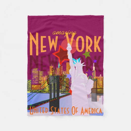 New York Travel im Vintagen Stil Fleecedecke (Vorderseite)