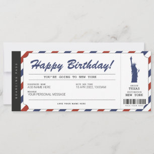 New York Trip Boarding Pass Ticket Einladung
