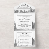 New York UAWG Black and White Modern Wedding All All In One Einladung (Innen Boden)
