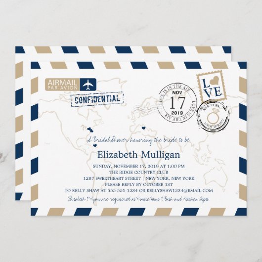 New York und New Jersey Airmail | Brautparty Einladung (Vorne/Hinten)