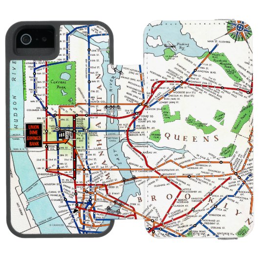 New York: Untergrundbahn Map, 1940 Incipio iPhone Geldbeutel-Hülle (Folio Geöffnet)