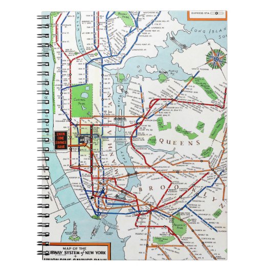 New York: Untergrundbahn Map, 1940 Notizblock (Vorderseite)