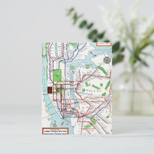 New York: Untergrundbahn Map, 1940 Postkarte (Stehend Vorderseite)