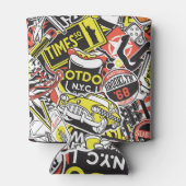 New York urban: Aufkleberpatchwork. Dosenkühler (Rückseite)