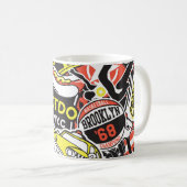 New York urban: Aufkleberpatchwork. Kaffeetasse (VorderseiteRechts)