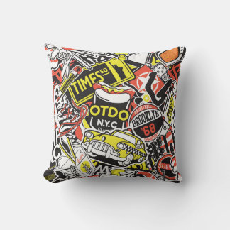 New York urban: Aufkleberpatchwork. Kissen