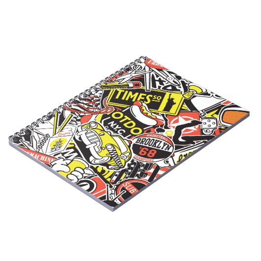 New York urban: Aufkleberpatchwork. Notizblock (Linke Seite)