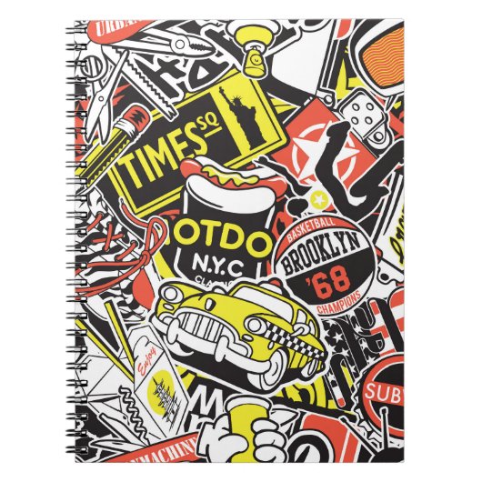 New York urban: Aufkleberpatchwork. Notizblock (Vorderseite)