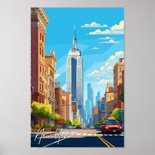 New York USA Art Vintage Reise Illustration Poster