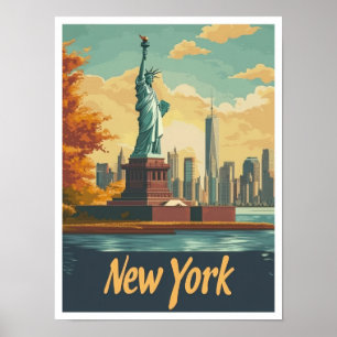 New York USA Art Vintage Travel Illustration Poster