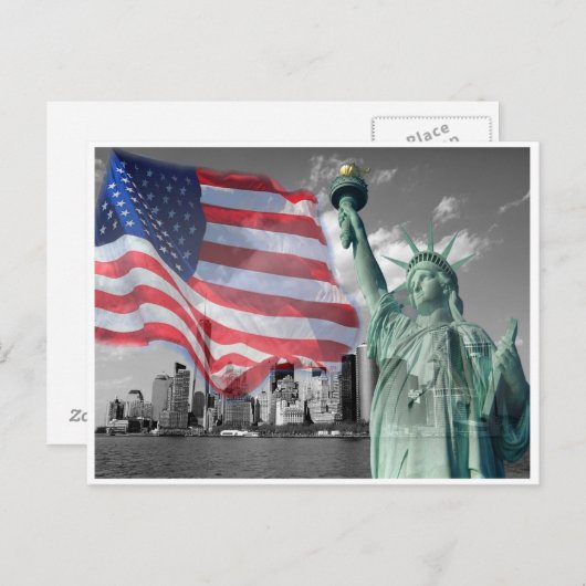 New York usa Fahne New York Skyline Postkarte (Vorne/Hinten)