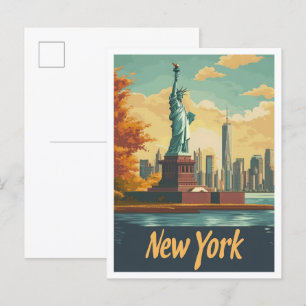 New York USA Kunst Vintage Reise Illustration Postkarte
