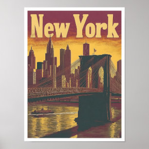 New York USA Kunst Vintage Reiseillustration Poster