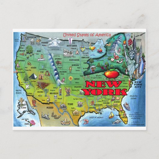 New York USA Map Postkarte (Vorderseite)