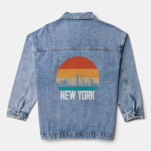 New York USA Retro Vintage Sonnenuntergang Skyline Jeansjacke