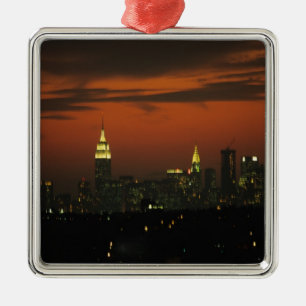 New York, USA. Skyline von Uptown Manhattan 2 Silbernes Ornament