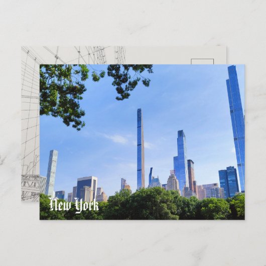 New York View Postcard Central Park & Brooklyn Postkarte (Vorne/Hinten)