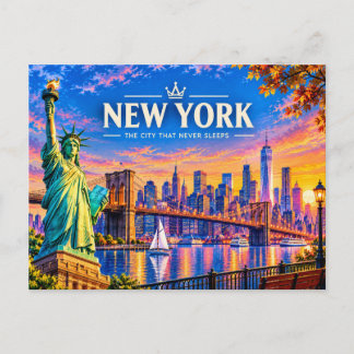 New York Vintage-Reise-Kunst -und Sonnenuntergangs Feiertagspostkarte