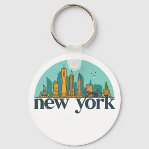 New York Vintage Retro City Skyline Cityscape Art Schlüsselanhänger