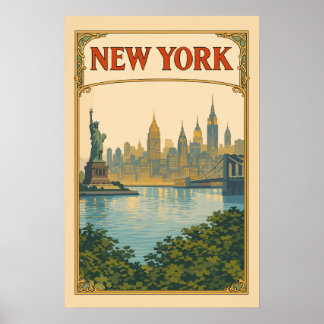 New York Vintage Skyline Reise Poster