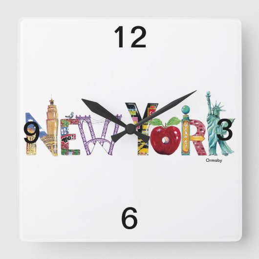New York Wall Clock Quadratische Wanduhr (Vorderseite)