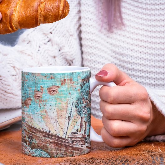 New York Wall Mural Tasse mit Schiff- und Augenmal