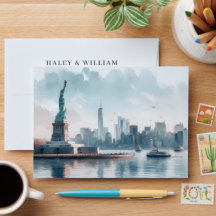 New York Watercolor Illustration Skyline Wedding