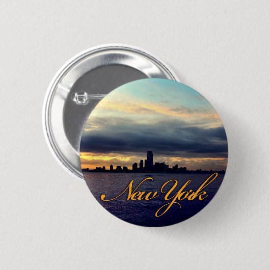 New York Waterfront Sunset Button (Vorne & Hinten)