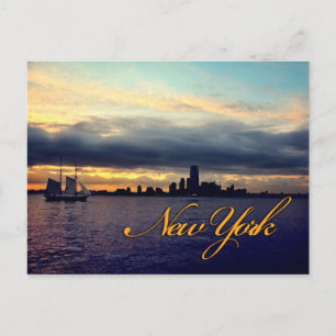 New York Waterfront Sunset Postcard Postkarte