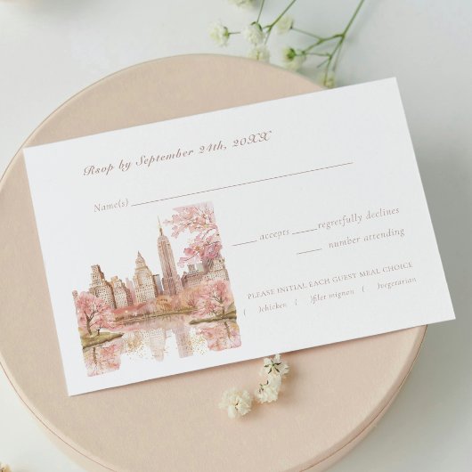 New York Wedding Dusty Pink RSVP Karte