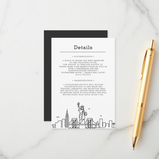 New York Wedding | Informationen zu den Gastdaten Begleitkarte (Vorderseite/Rückseite Beispiel)