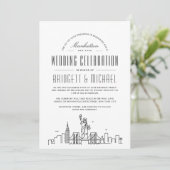 New York Wedding | Moderner Deko City Skyline Einladung (Stehend Vorderseite)