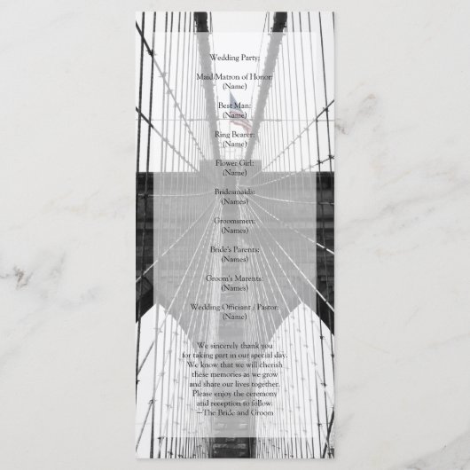 New York Wedding NYC Brooklyn Bridge Programm (Rückseite)