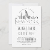 New York Wedding | Stilisierte Skyline-Einladung Einladung (Vorderseite)