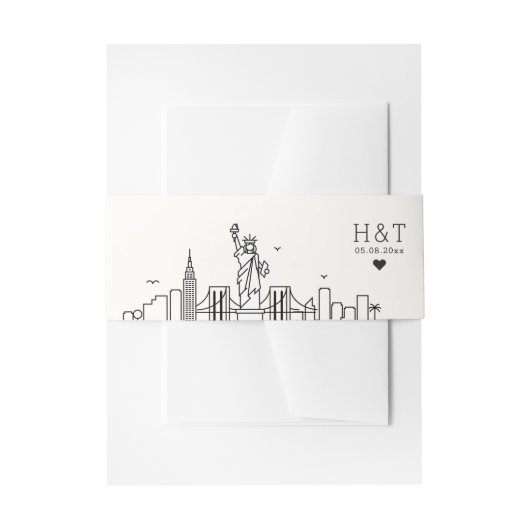 New York Wedding | Stilisierte Skyline Monogram Einladungsbanderole (Vorderseite Beispiel)