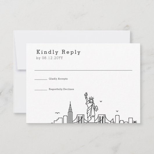 New York Wedding | Stilisierte Skyline-UAWG RSVP Karte (Vorderseite)