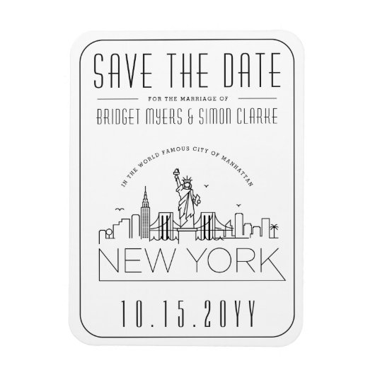 New York Wedding Stylized Skyline Save the Date Magnet (Vertikal)