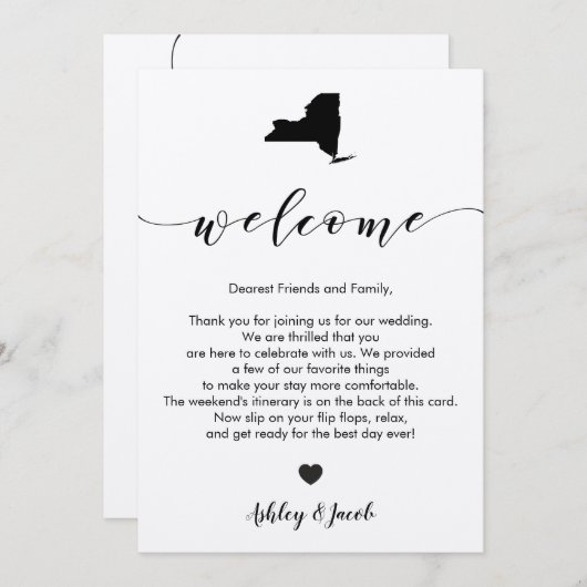 New York Wedding Welcome Letter & Itinerary Card Programm (Vorne/Hinten)