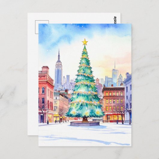 New York Weihnachtsbaum und Skyline Postkarte (Vorne/Hinten)