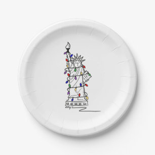New York Weihnachtslichtstatue Liberty NYC Pappteller