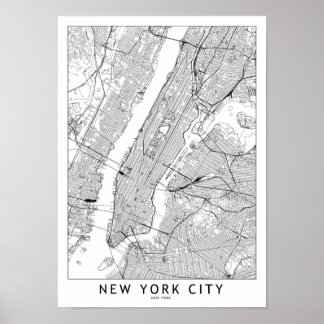 New York White Map Poster