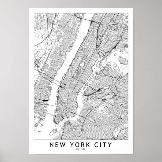 New York White Map Poster (Vorne)