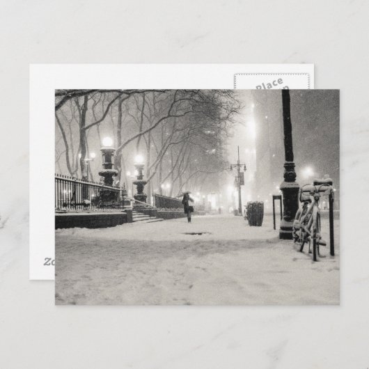 New York Winter - Snowy Night - Bryant Park Postkarte (Vorne/Hinten)