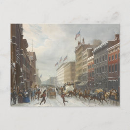 New York. Winterlandschaft am Broadway. Feiertagspostkarte